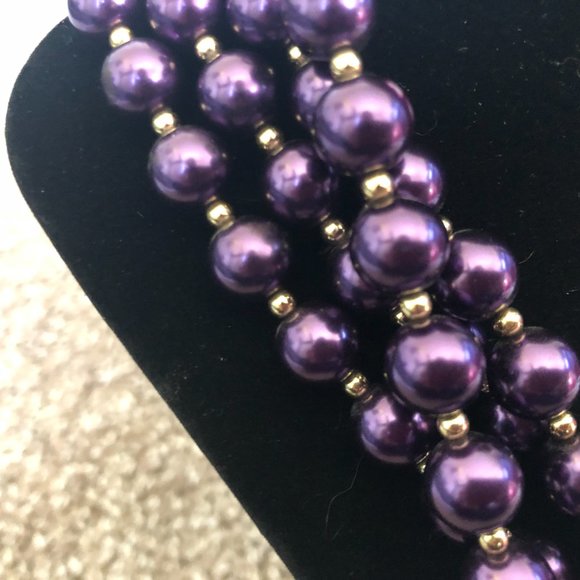 Long Purple & Silver Beaded Necklace - Picture 5 of 7